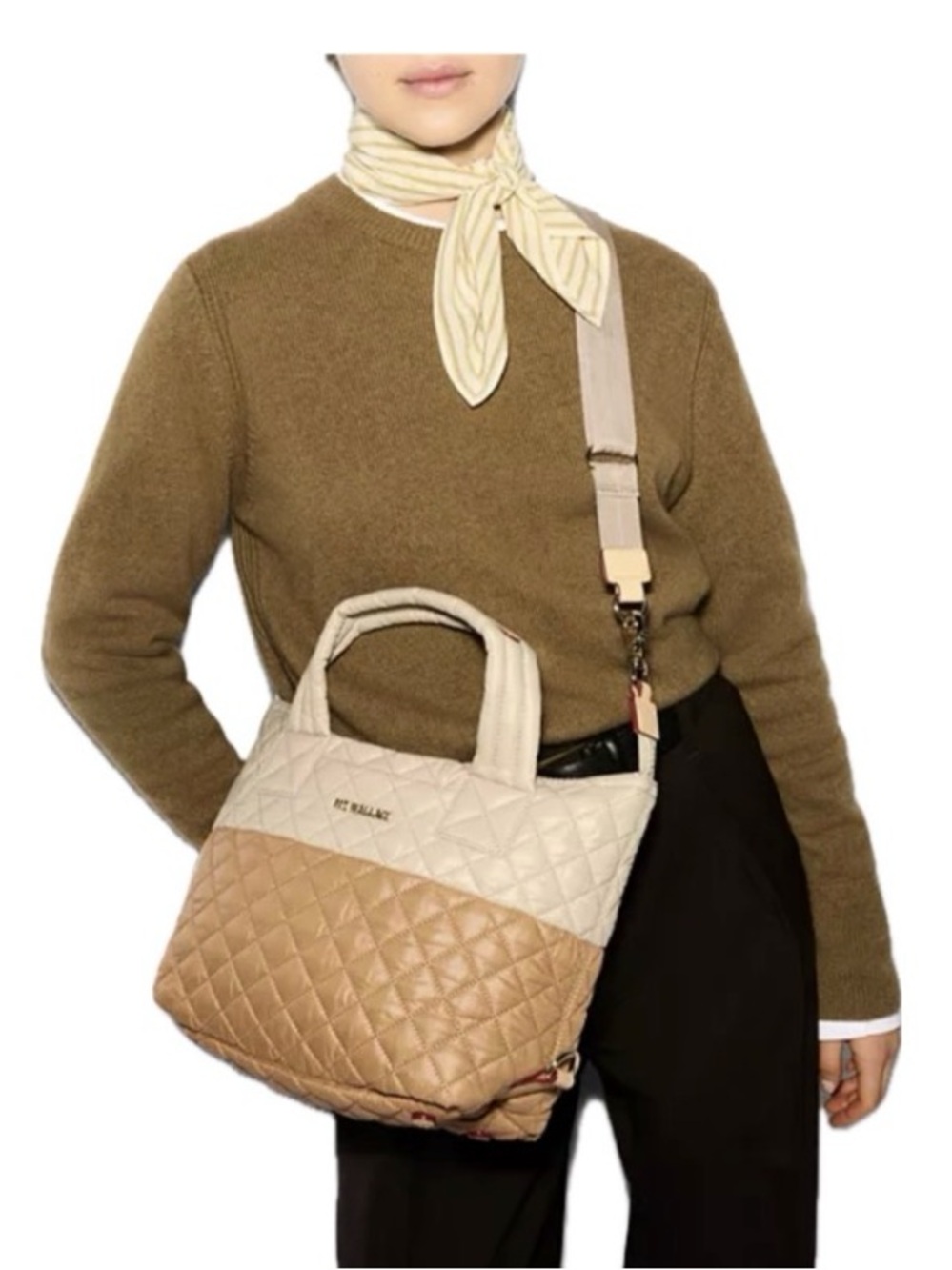 MZ WALLACE Two-Tone Quilted Tote in Cream and Tan Small - Picture 5 of 16
